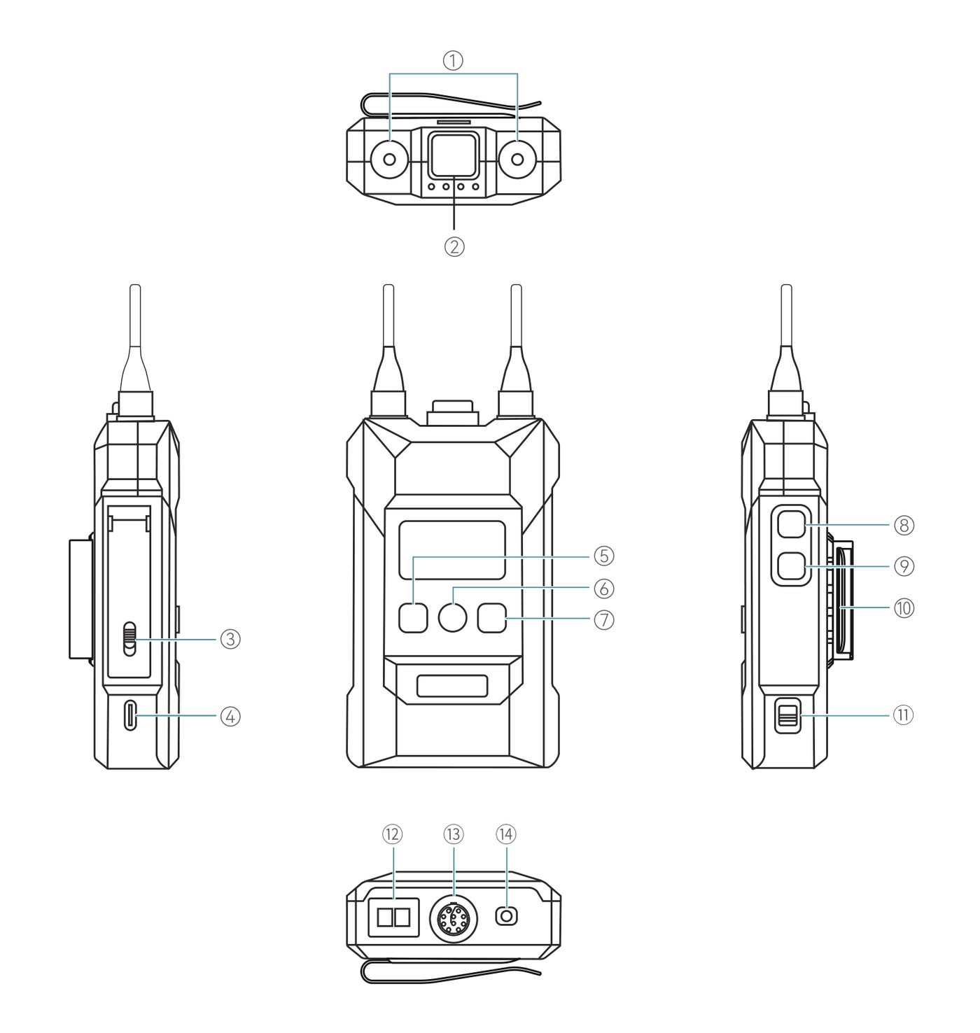 Hollyland Solidcom M1 Pro – Bedienelemente und Anschlüsse des Beltpacks