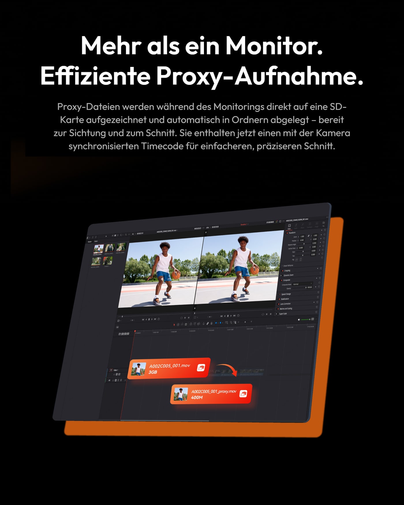 Hollyland Pyro 5 4K – Proxy-Aufnahme mit Timecode