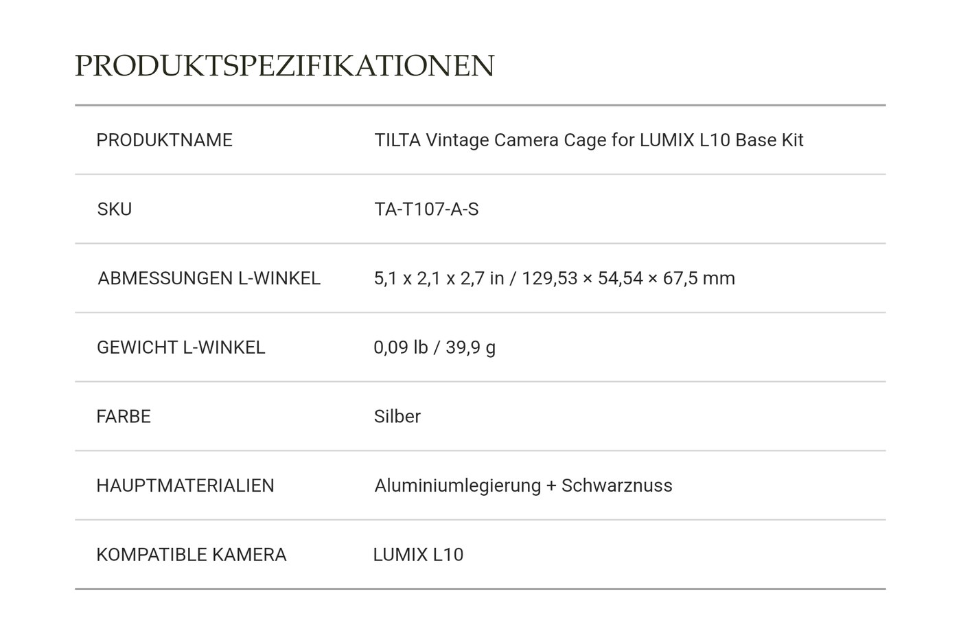 Abmessungen und Materialien