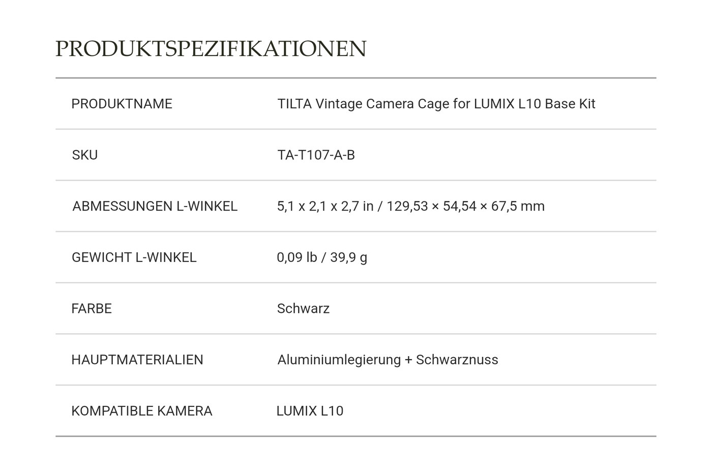 Abmessungen und Materialien
