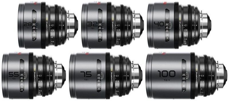 DZOFILM Pavo Set 28/32/40/55/75/100 mm anamorphotisch 2× – Neutral, PL/EF, Fuß-Skala