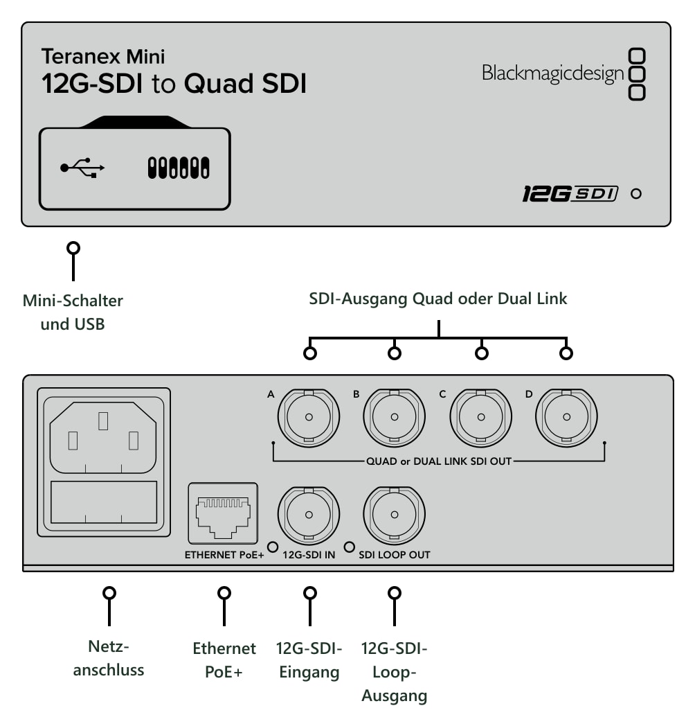 Teranex Mini 12G-SDI to Quad SDI – Anschlüsse