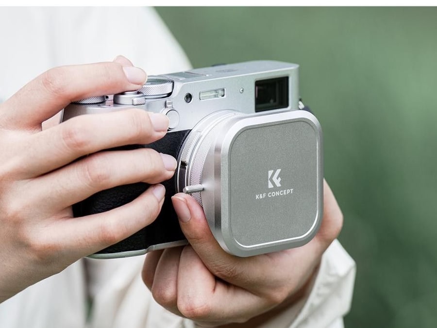 K&F Concept Set aus UV-Filter, Streulichtblende und Deckel für Fujifilm X100, silber
