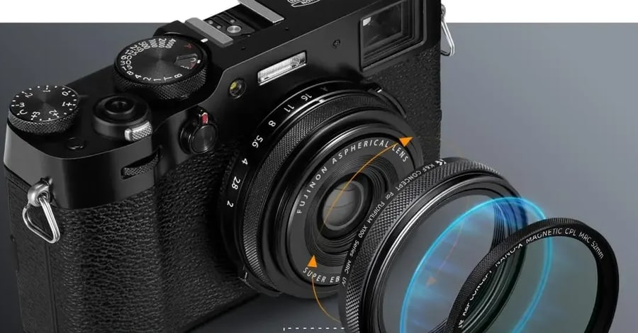 K&F Concept Set aus UV-Filter, Streulichtblende und Deckel für Fujifilm X100, schwarz