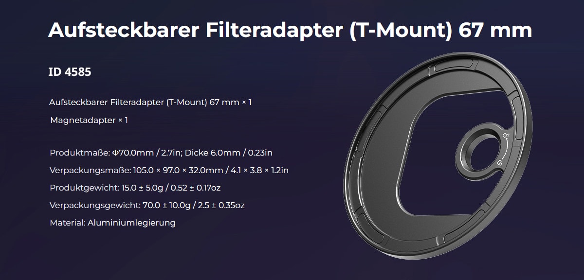 SmallRig 4727 Attachable CPL Filter with M-mount Filter Adapter 67mm