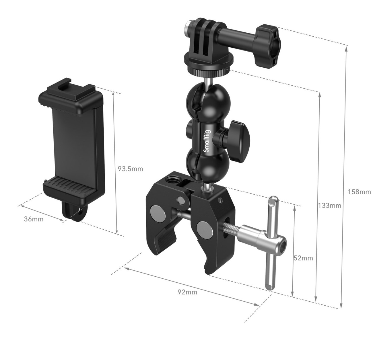 Crab-Shaped Super Clamp with Ballhead Magic Arm