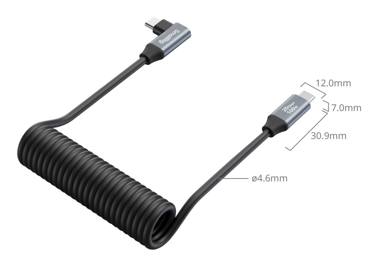 USB-C (Straight) to USB-C (Angled) Coiled Data Cable