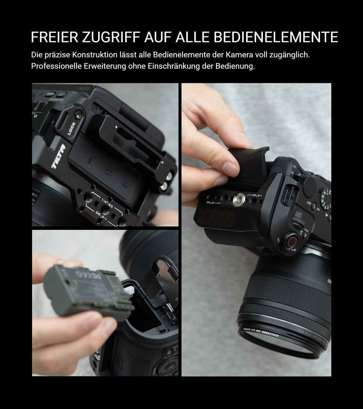 Freier Zugriff auf Bedienelemente und Anschlüsse