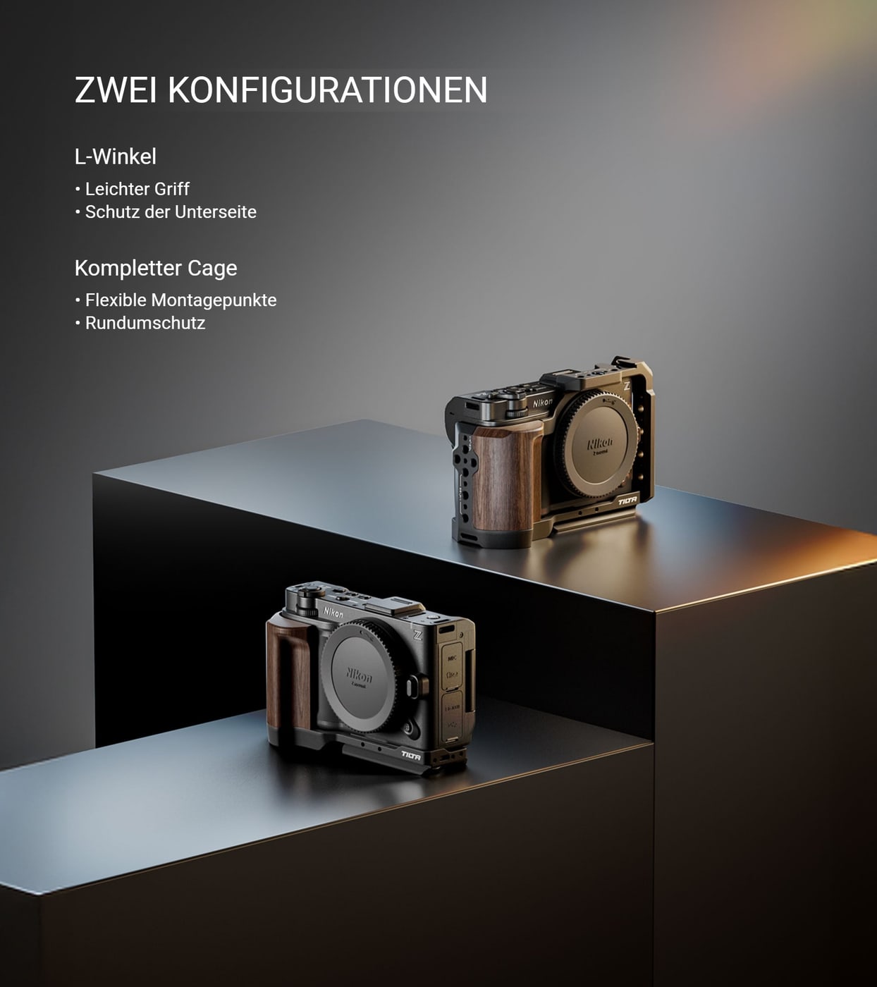 Zwei Konfigurationen: kompletter Cage oder L-Winkel