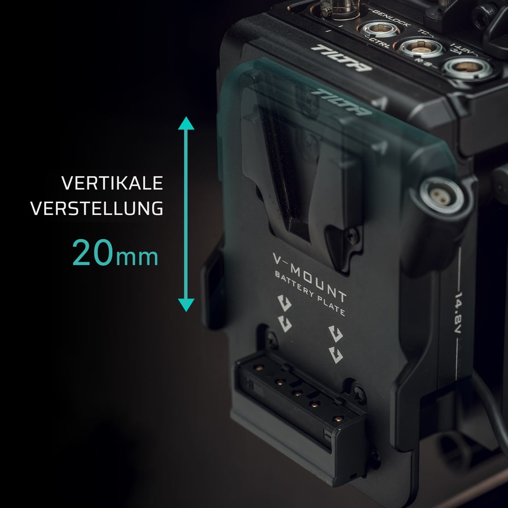 V-Mount-Akkuplatte mit 20 mm Höhenverstellung