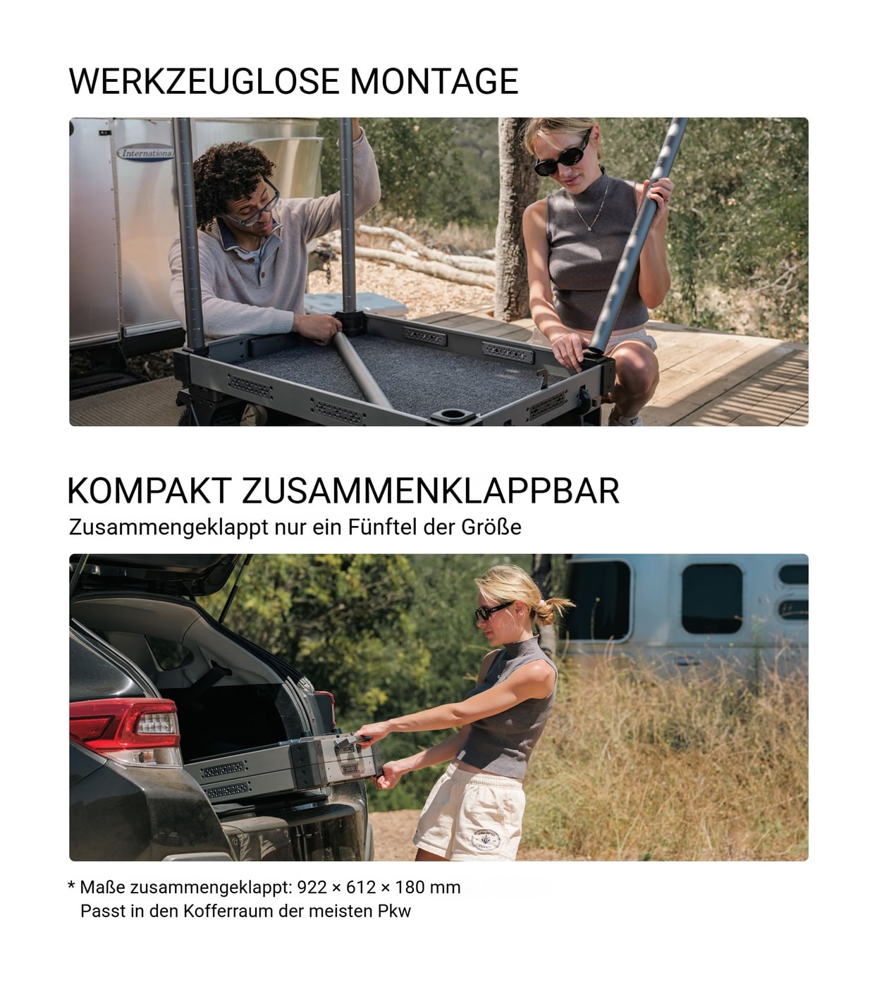 Ohne Werkzeug aufgebaut, zum Koffer gefaltet