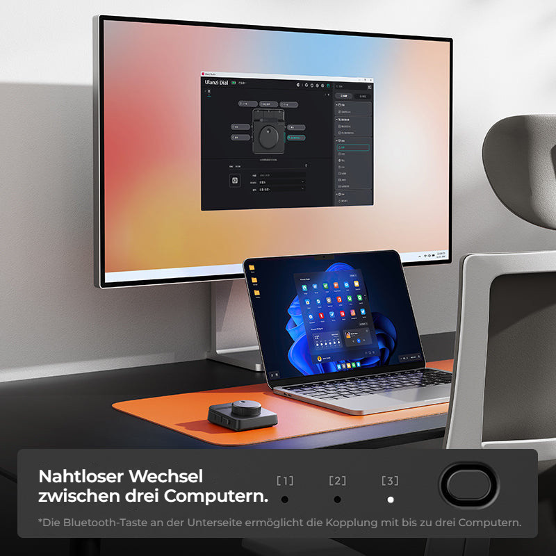 Ulanzi D100H Dial Creative Controller – Přepínání mezi třemi počítači
