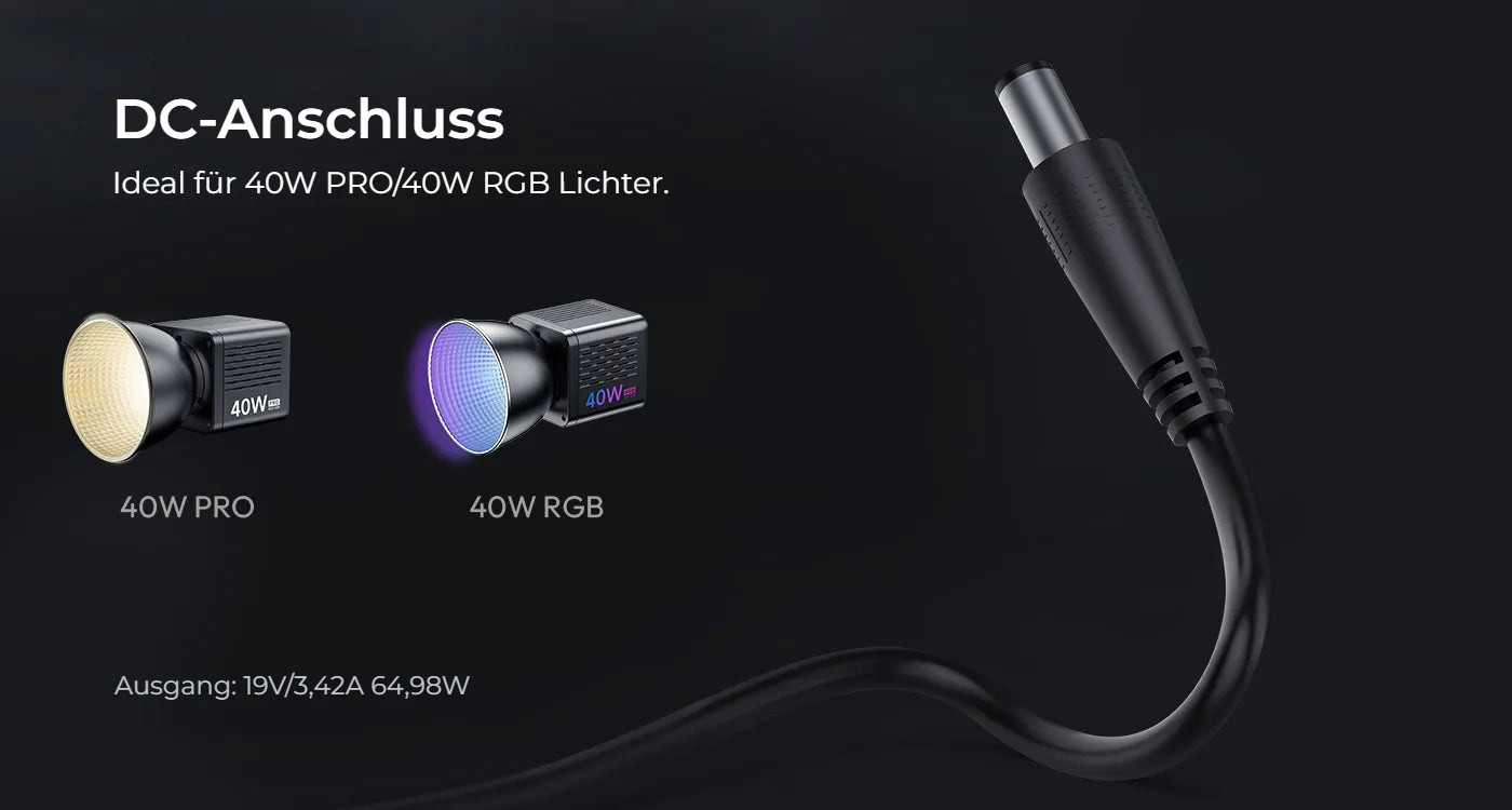 Ulanzi HT005 napájecí adaptér EU plug – Konektor DC přímo do světla