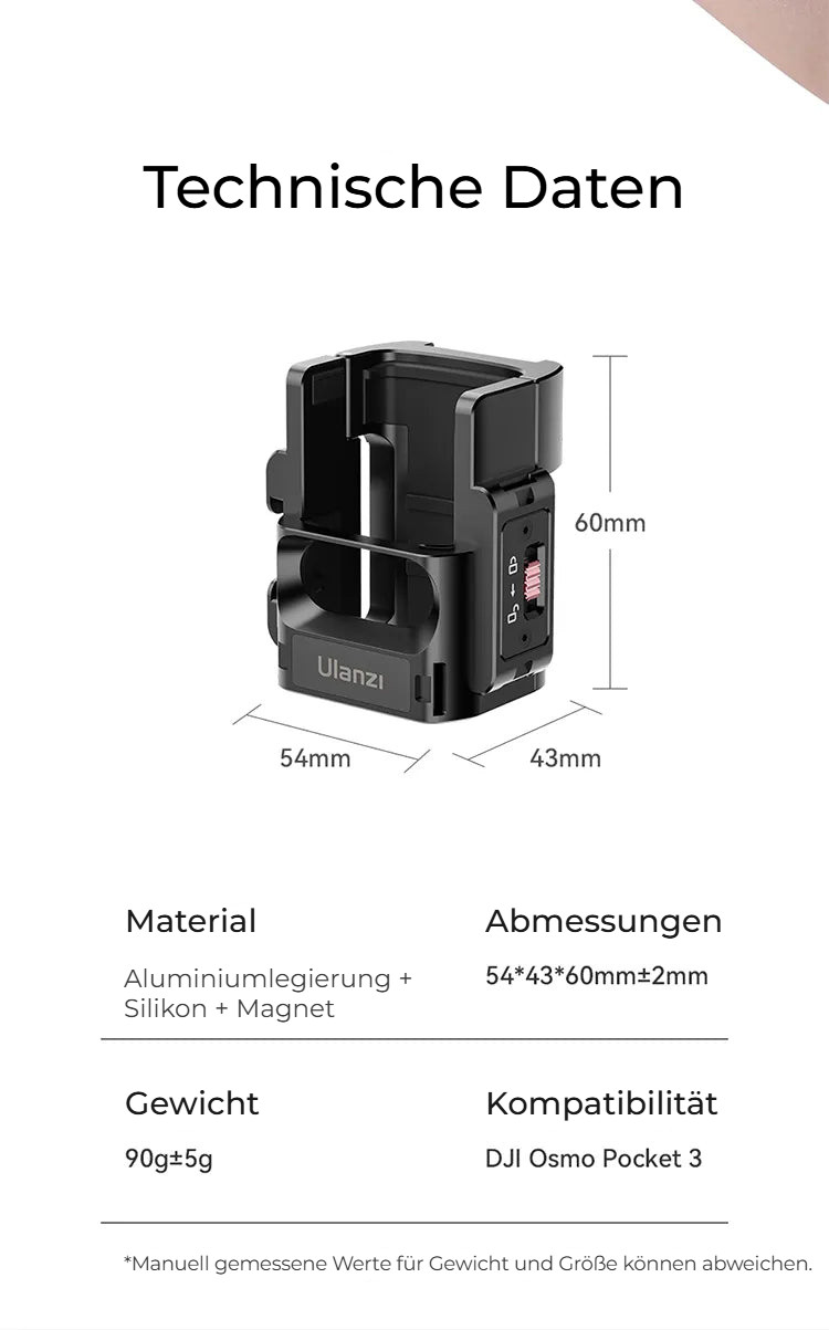 Ulanzi PK-06 adaptér pro Pocket 3 – Rozměry a parametry