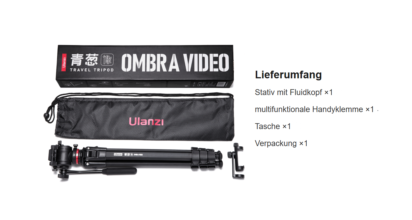 Ulanzi Ombra Video cestovní stativ – Obsah balení