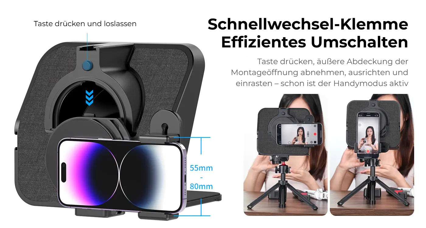 Ulanzi RT02 teleprompter pro tablety a smartphony – Rychloupínací klip na telefon