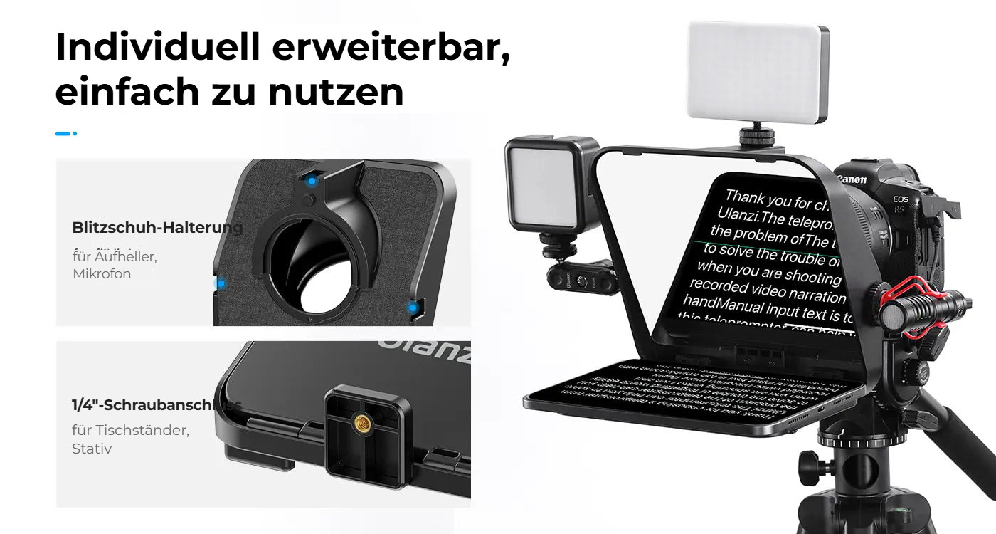Ulanzi RT02 teleprompter pro tablety a smartphony – Cold shoe a závit 1/4″