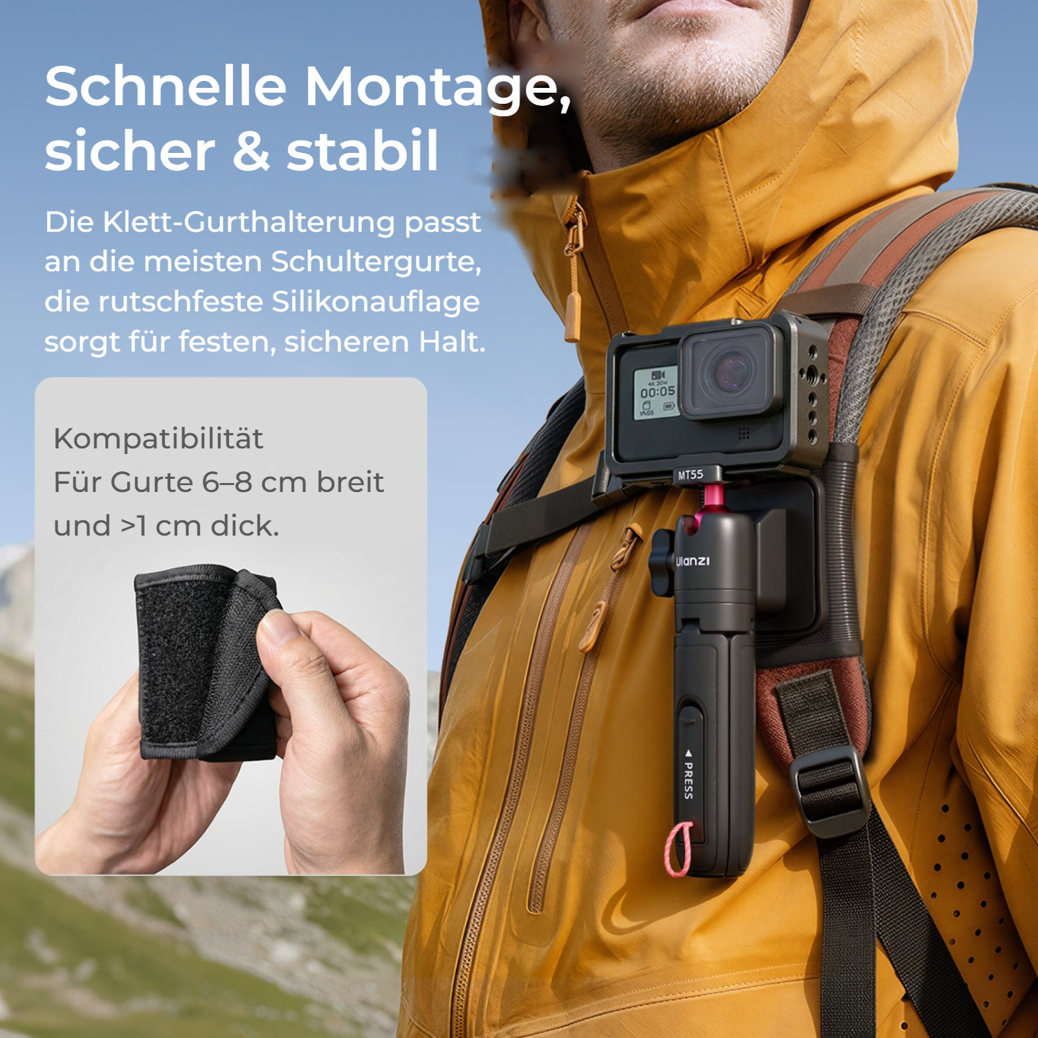 Ulanzi MT55 SnapGo ministativ a selfie tyč s uchycením 1/4″ – Suchý zip a protiskluzová vrstva