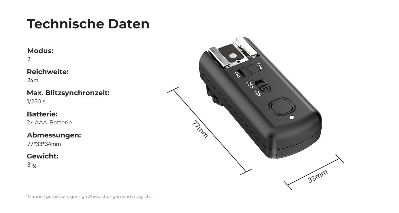 Ulanzi TT-01 Wireless flash trigger – Rozměry a parametry