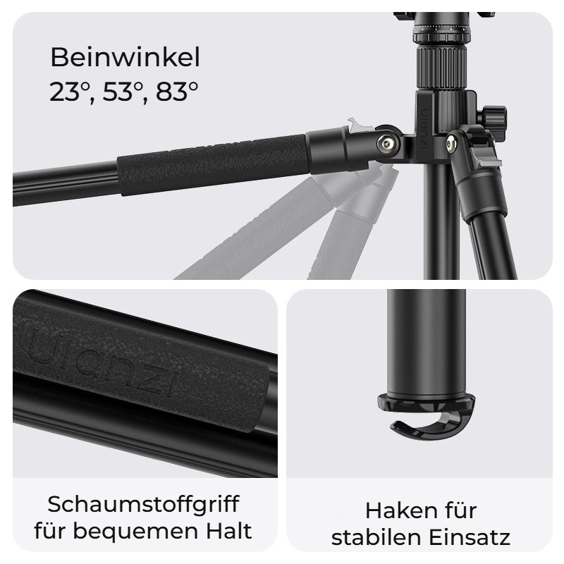 Ulanzi 1.8m Lightweight Mirrorless Tripod – Tři úhly nohou, pěnová rukojeť a hák