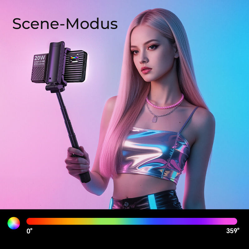 Ulanzi K20 RGB 20W panelové světlo – Plnobarevný režim HSI