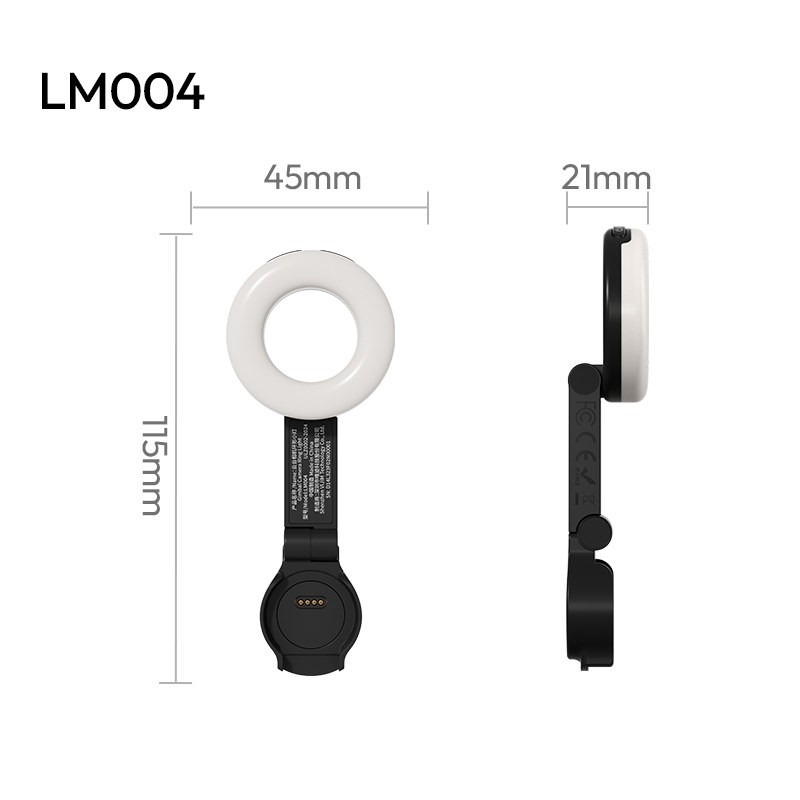 Ulanzi LM004 kruhové přisvětlení pro DJI Osmo Pocket 4 – Rozměry 21 × 45 × 115 mm