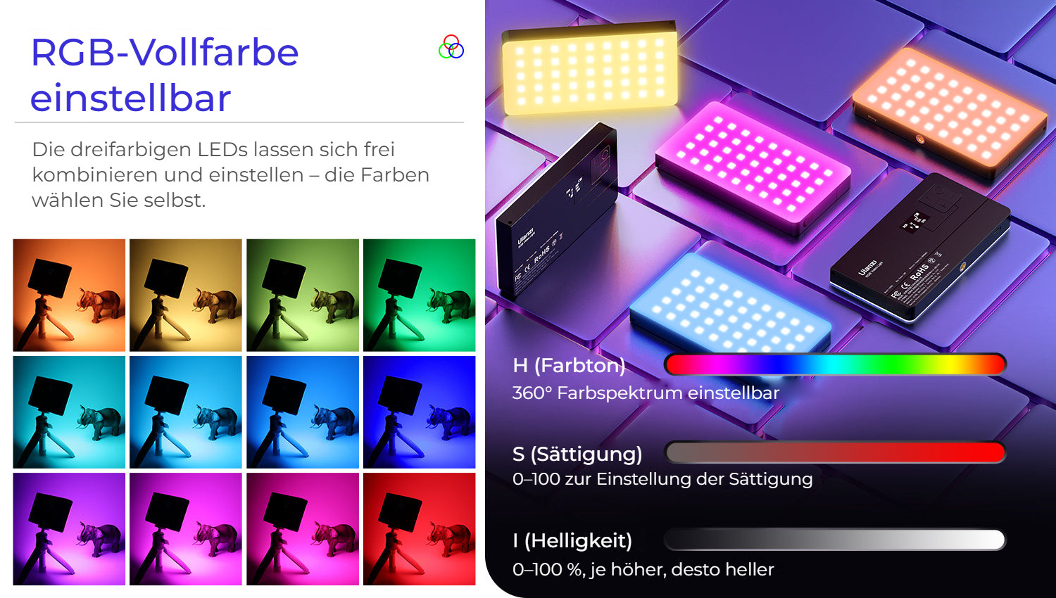 Ulanzi LT002 kapesní světlo RGB – Plnobarevné RGB nastavení