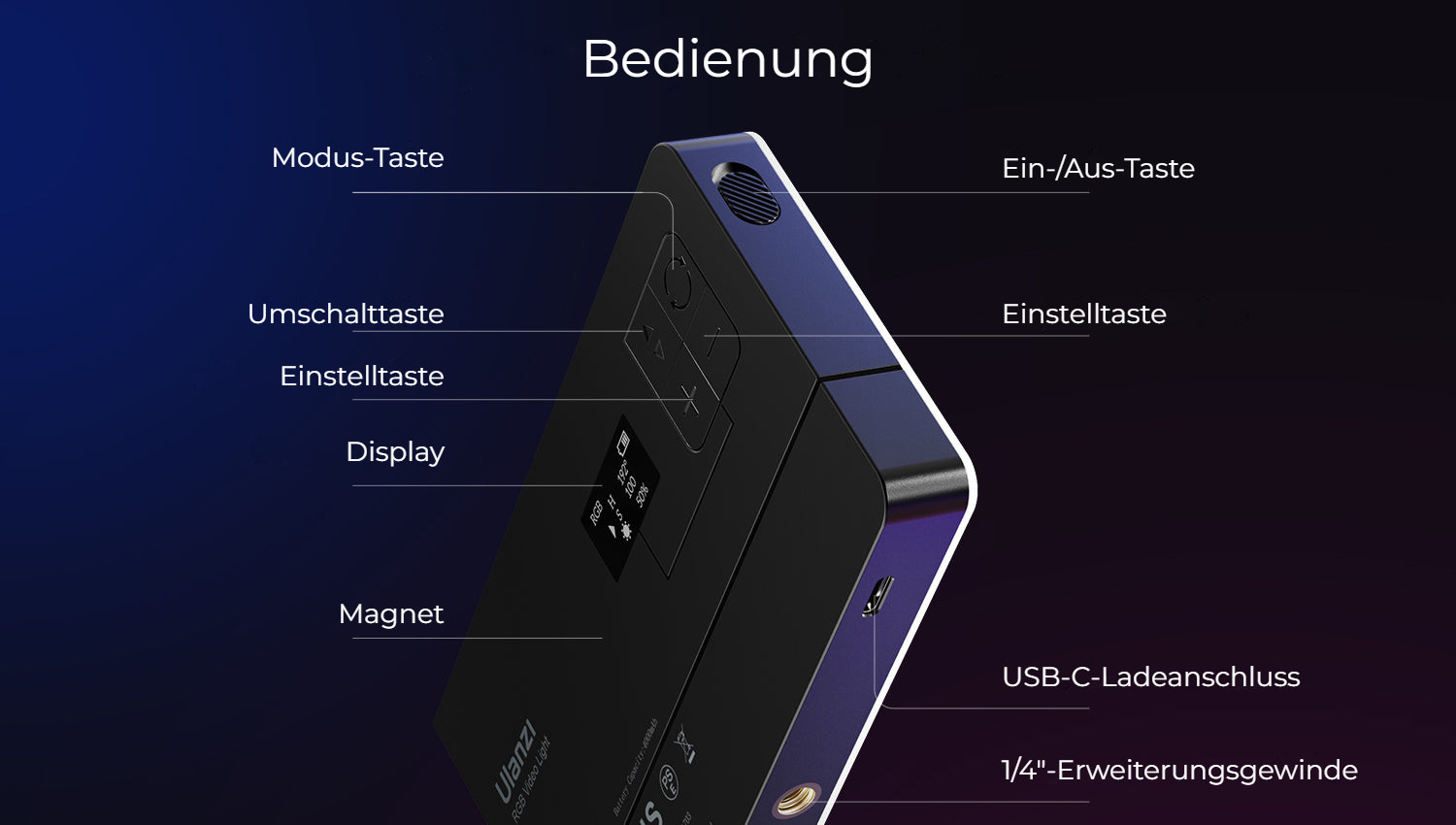 Ulanzi LT002 kapesní světlo RGB – Ovládání