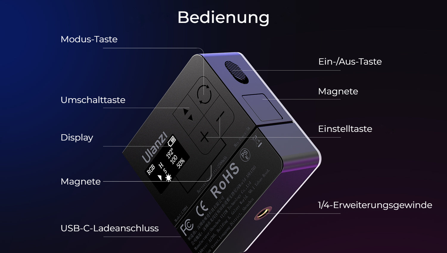 Ulanzi VL49 Pro RGB – Ovládání na jednom místě