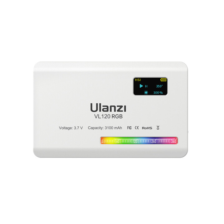 Ulanzi VL120 RGB LED světlo (bílé) – Displej a ovládání vzadu
