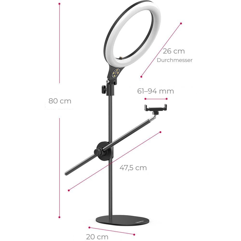 Ulanzi T1 LED kruhové světlo s ramenem – Výška až 80 cm, rameno 47,5 cm