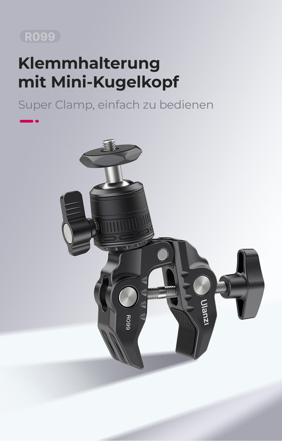 Ulanzi R099 svorka s mini kulovou hlavou – Svorka s mini kulovou hlavou
