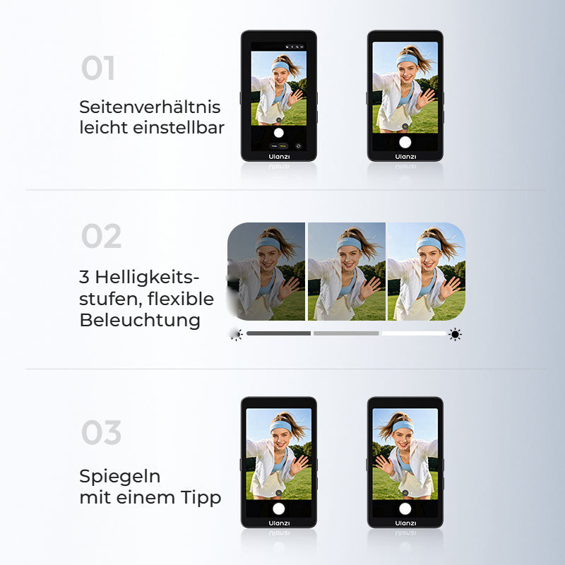 Ulanzi VM1 Vlog Selfie Monitor Screen – Poměr stran, jas a zrcadlení